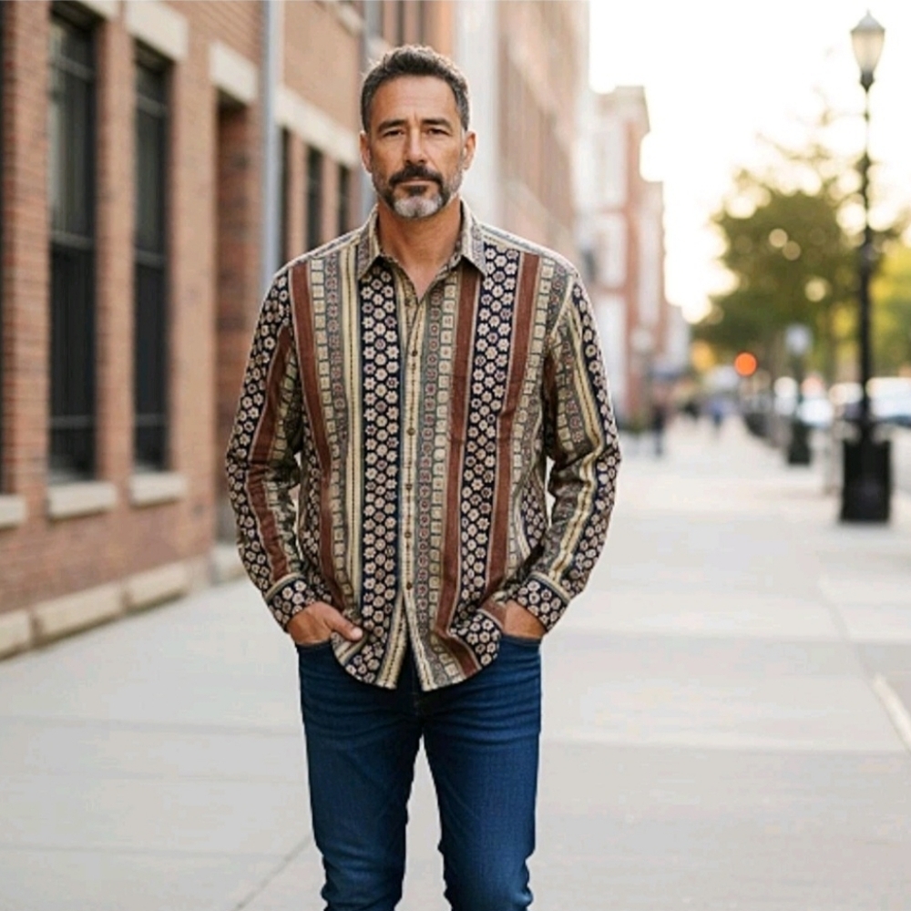 90's Ralph Lauren Chaps Earth Tone Long-Sleeve Button-Up Men's Shirt